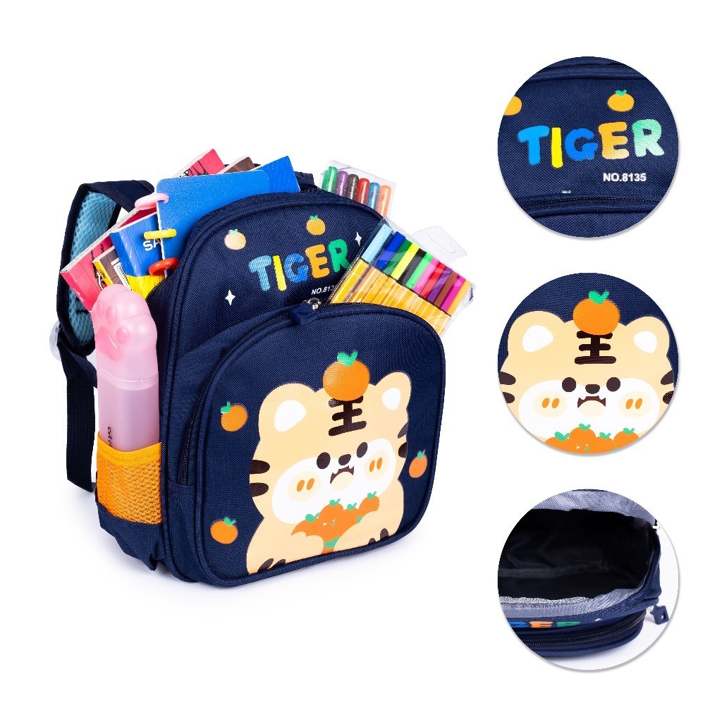 Mochila Infantil Escolar de Tigre e Coelho Confortável e Resistente Meninos e Meninas