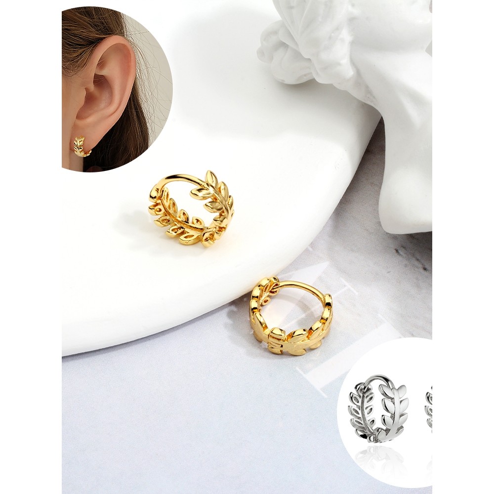 LOMISS Brincos Femininos Delicado de Argola Folheada Platina Folhas Lisa em Oferta na Shopee