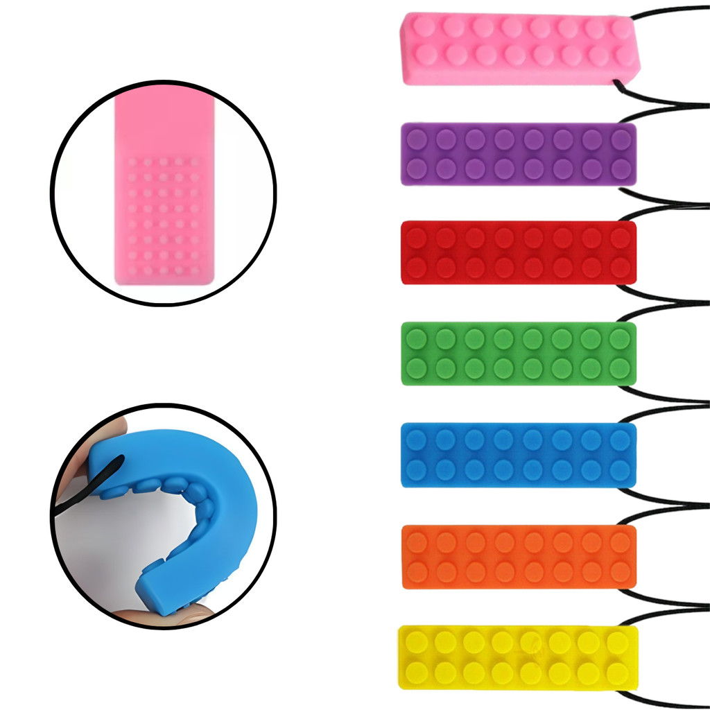 Colar Mordedor Bloco Sensorial para Autismo Tdah Infantil Silicone