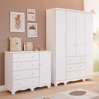 Quarto de Bebê Completo Guarda Roupa 4 Portas Cômoda 1 Porta 4 Gavetas 100% MDF Junior em Oferta na Shopee