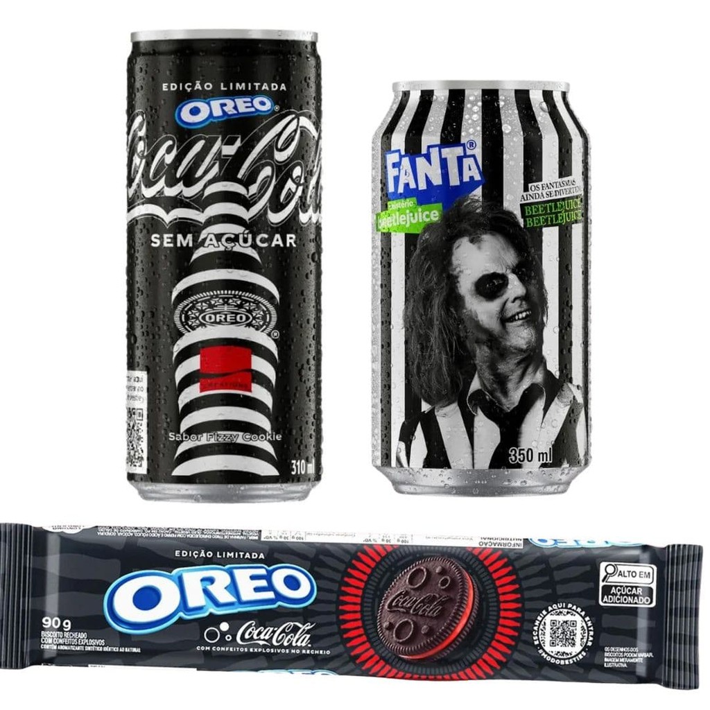 Kit Refrigerante Cola Cola Oreo 310ml + Fanta Mistério Lata 350ml + Biscoito Oreo Coca Cola 90g Edição Limitada