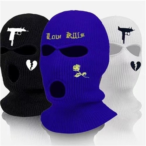 Balaclava bordado máscara facial de 3 furos para ciclismo