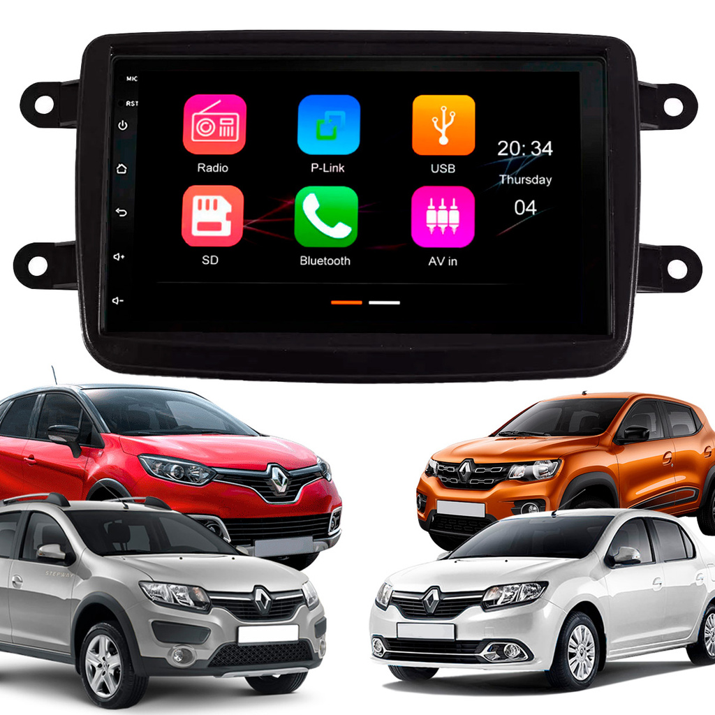 Kit Multimídia 7 Polegadas MP5/BT Carplay JR8 + Moldura Preta Kwid Captur Sandero Logan Duster - Spare Parts and Accessories for Vehicles