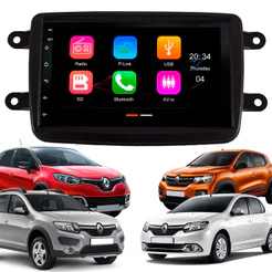 Kit Multimídia 7 Polegadas MP5/BT Carplay JR8 + Moldura Preta Kwid Captur Sandero Logan Duster