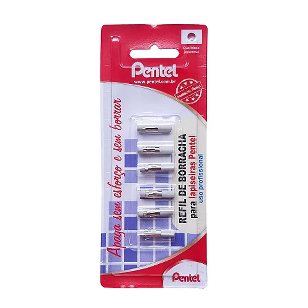 Refil borracha para lapiseira blister com 6 unidades Pentel Refil borracha para lapiseira blister com 6 unidades Pentel