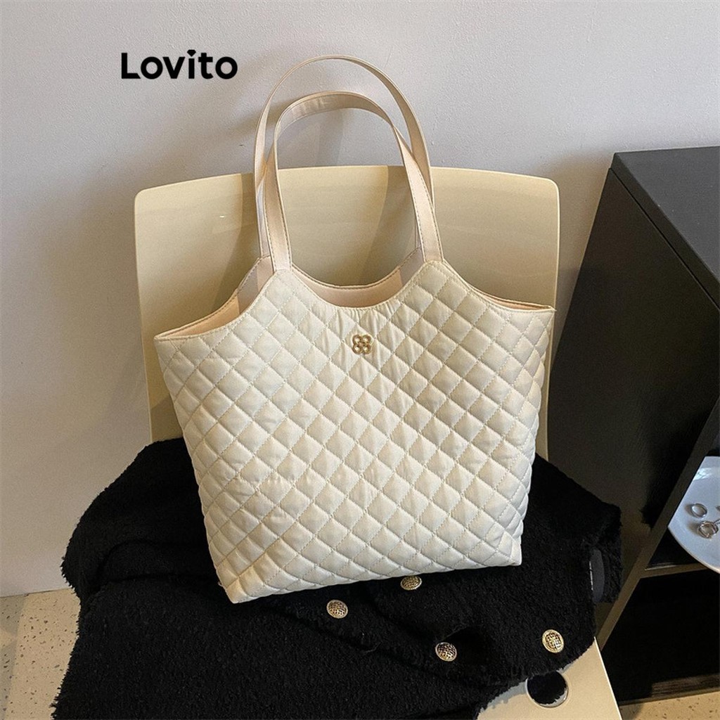 Lovito Elegante Moda Retro Grande Capacidade Rhombic Lattice E Trabalhadores Bolsa De Compras Mulheres LFA52154 - Women Bags