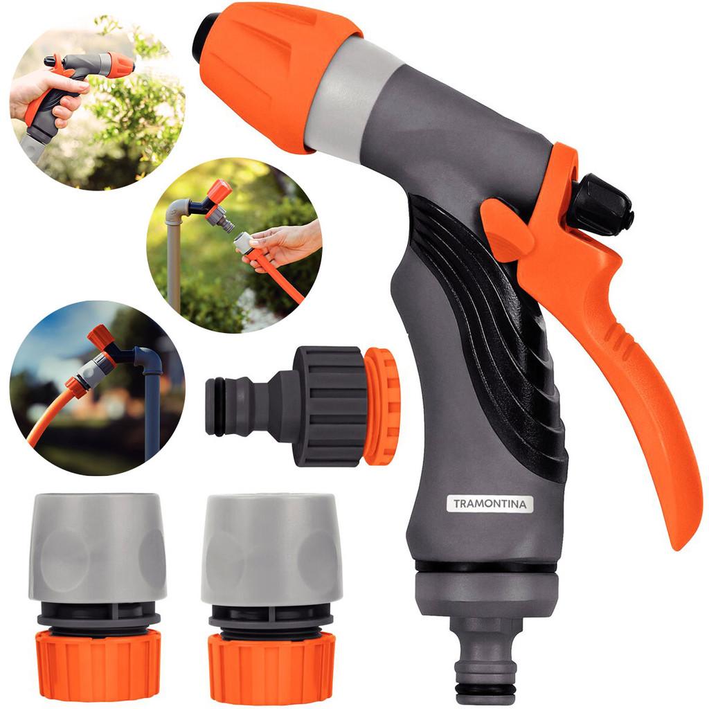 Esguicho Tramontina Conjunto de Irrigação com Engate Rápido Adaptador e Hidropistola Em Plástico