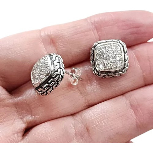 Brincos Bali Pavê Vikings Prata Maciça S925 Com Zirconias