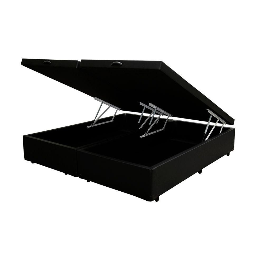 Cama Box Baú Blindado Queen Bipartido Homequeen Sintético Preto 41x158x198