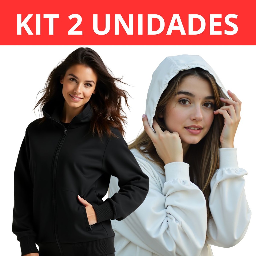 KIT com 2 Jaqueta Corta Vento Forrado Premium Com Capuz Liso Casaco Blusão Feminino Premium