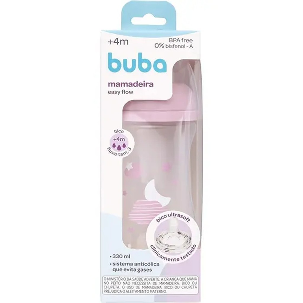Buba Mamadeira Easy Flow Nuvem Rosa 330ml