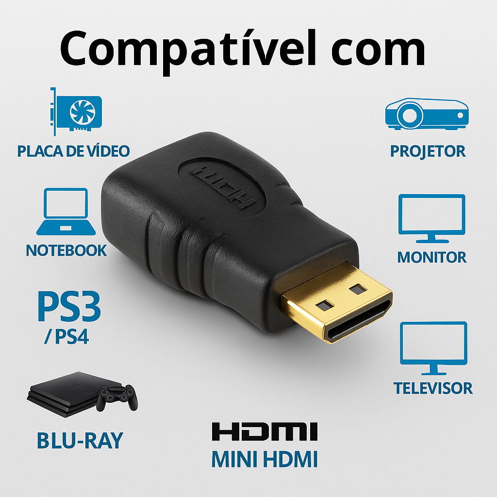 Adaptador Mini HDMI Macho x HDMI Fêmea Áudio e Vídeo Full HD 1080i Tablet, Câmeras e Mais em Oferta na Shopee