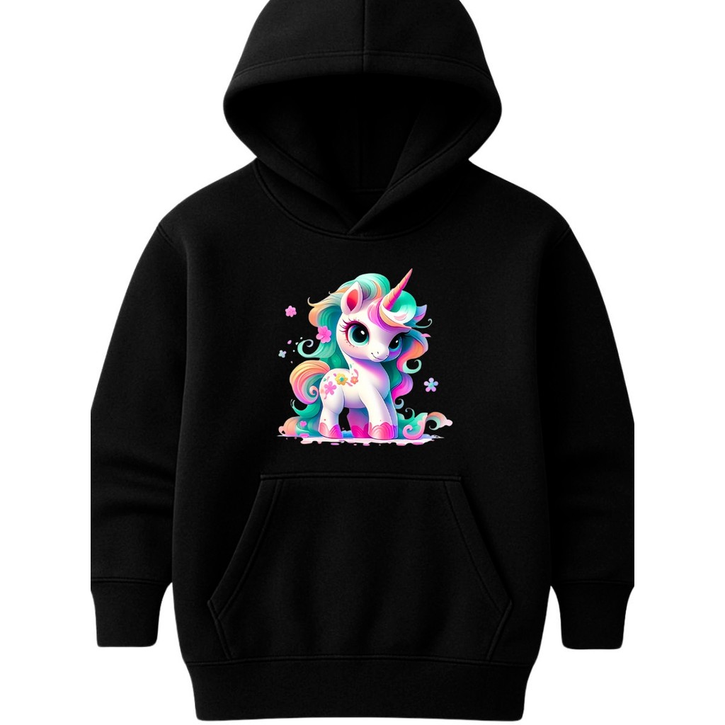 Casaco Moletom Canguru Unicornio Arco-iris Colorido Rosa Verde Roxo Brilho Fofo Blusa de Frio Agasalho Infantil