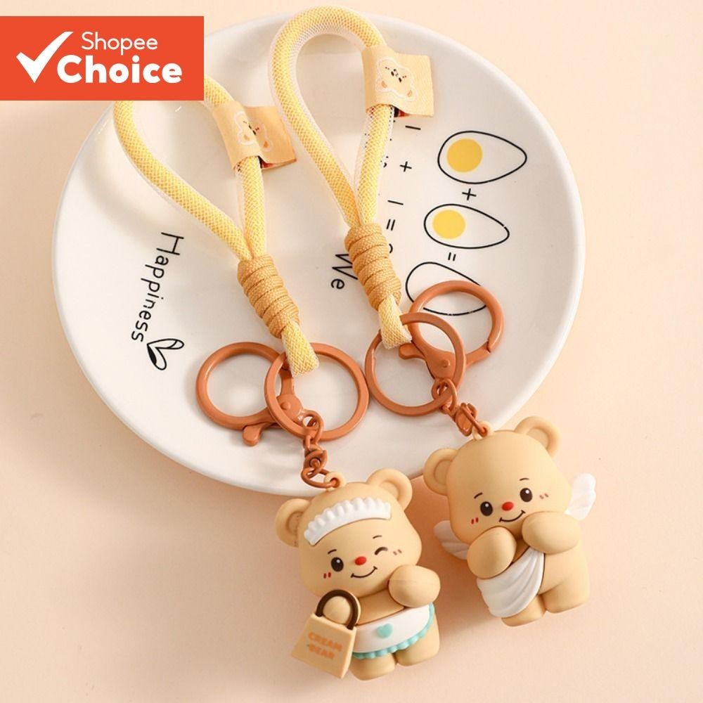 1 peça acrílico dos desenhos animados manteiga urso boneca pingente casal chaveiro saco pingente para presentes pequenos