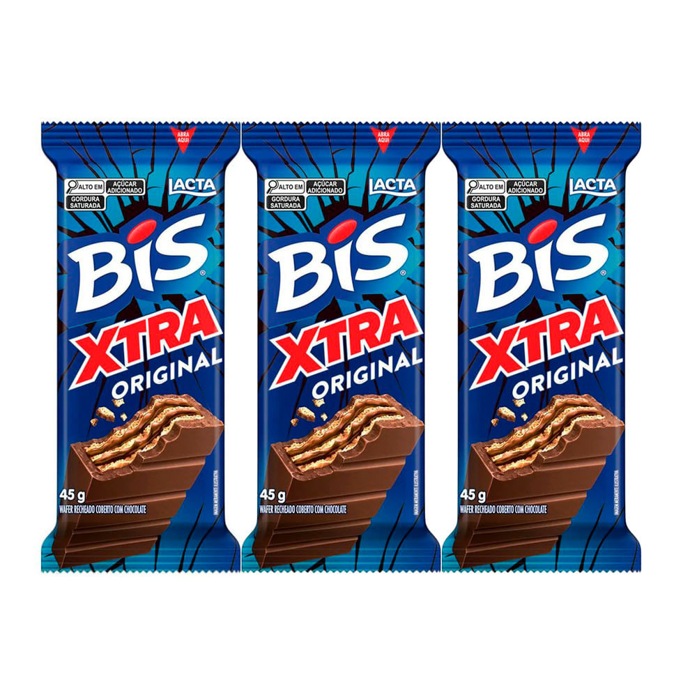 Kit 3 Chocolate Bis Lacta Xtra com 45g - Food & Beverages