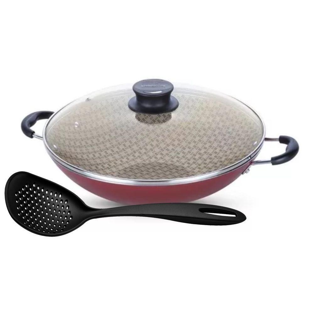 Wok Paris Aluminio Antiaderente 6l Vermelho Com Espumadeira Tramontina em Oferta na Shopee