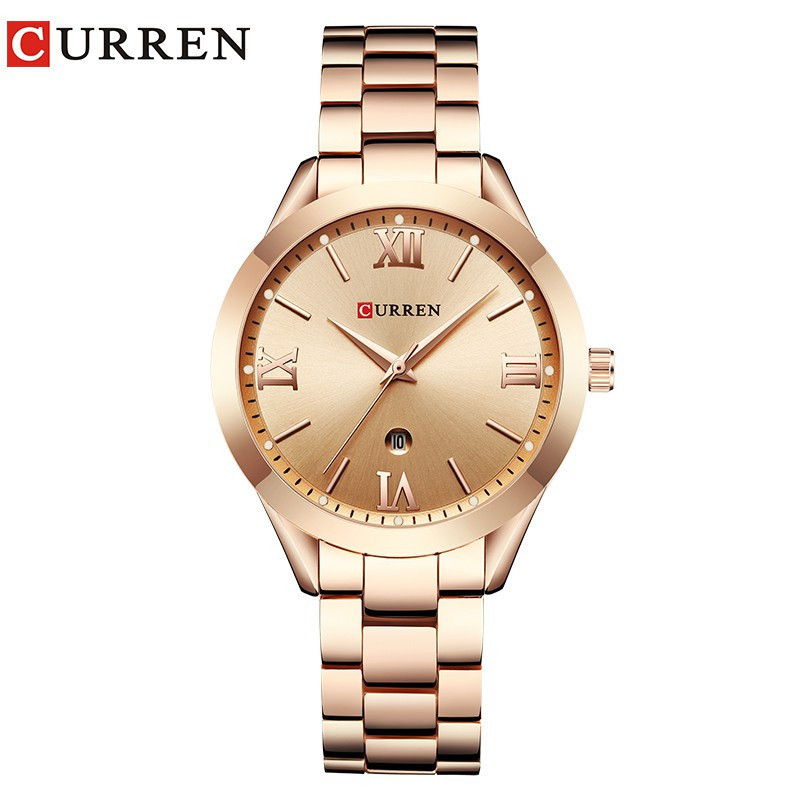 【30mm para mulheres】Curren Relógio De Ouro Feminino Senhoras Relógios 9007 Pulseira De Aço Relogio Montre Femme