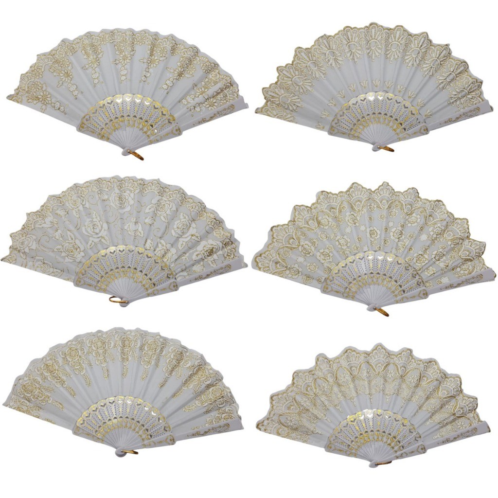 Leque Cigano Branco De Tecido E Glitter Luxo
