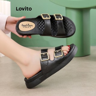 (Trendy) Lovito Sandálias planas casuais com fivela lisa Colorblock para mulheres  LFA66223 em Oferta na Shopee