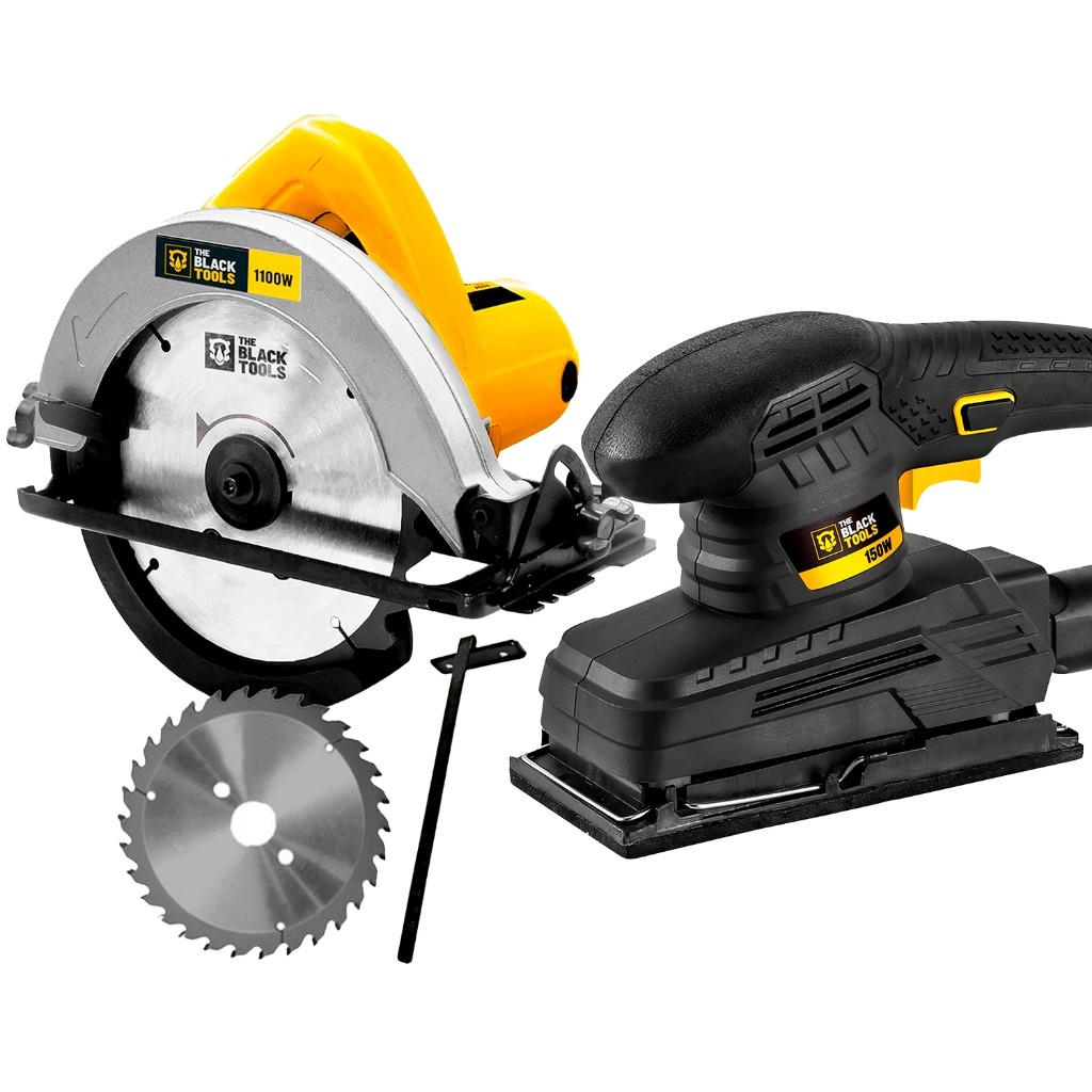 Serra Circular Elétrica 7.1/4 Pol. 185mm 1100w + Lixadeira Orbital De Lixa 10000 Rpm The Black Tools em Oferta na Shopee