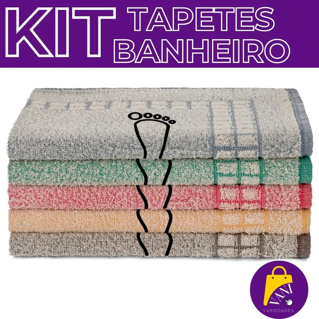 Kit 6 Tapetes Piso Para Banheiro Atoalhado Saída de Box Pezinho 100% Algodão 40x60cm