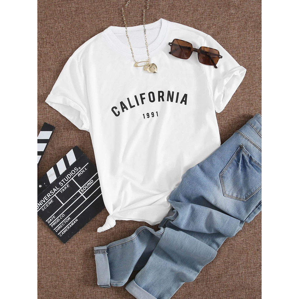 Tshirt Feminina Estilosa Estampada California 1991 Lançamento Camiseta 100% Algodão Camisetão Camisa Oversized Plus Size