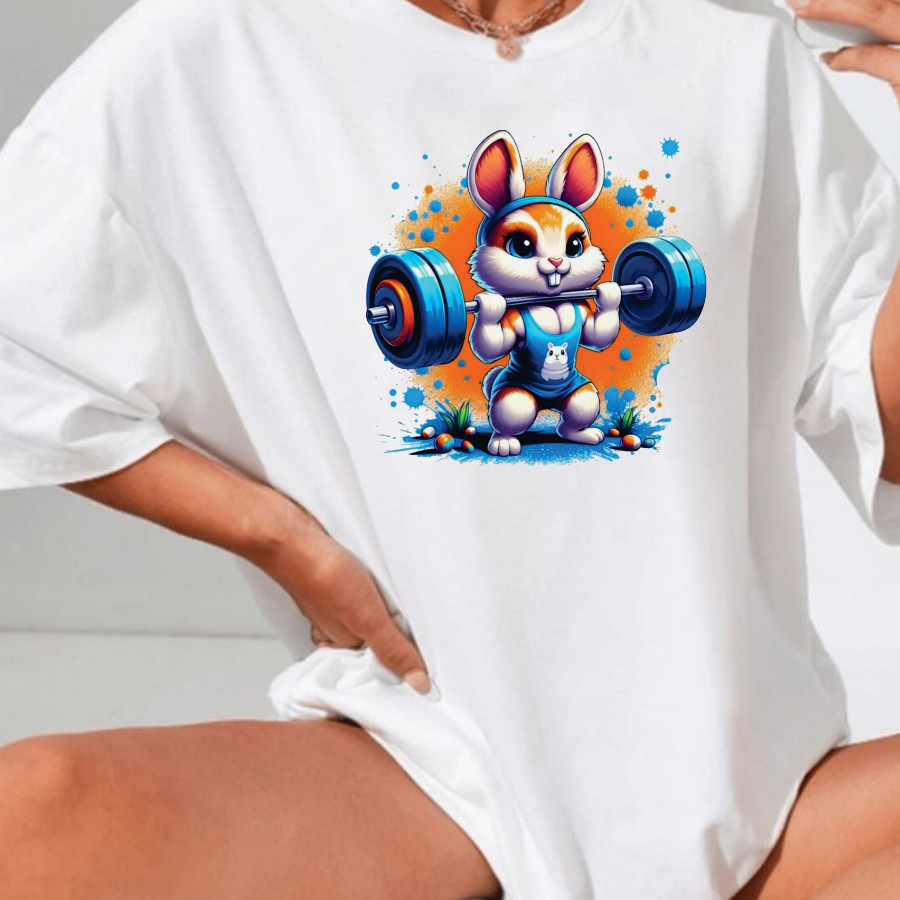 Tshirt Academia Feminina Estilosa Estampada Coelha Fit Lançamento Camiseta 100% Algodão Camisa Oversized Plus Size