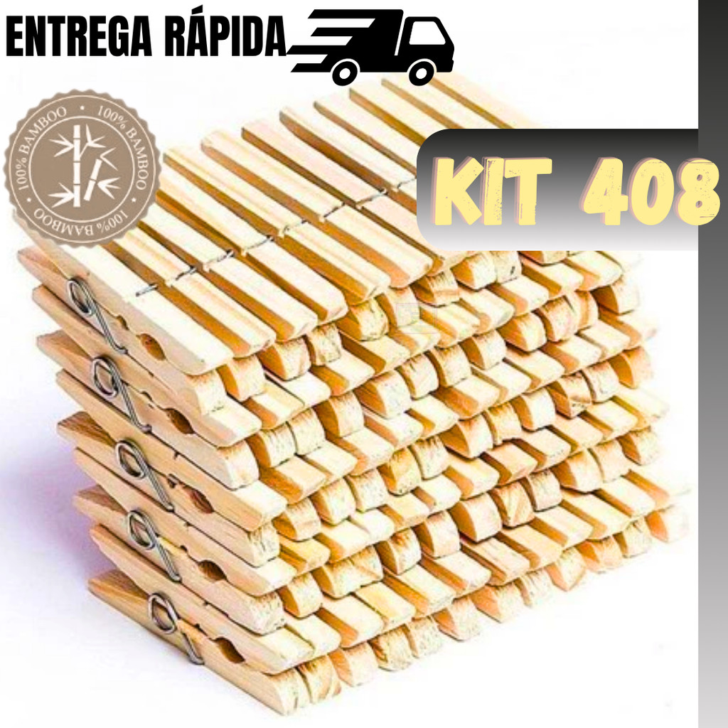 Kit 408 Prendedores De Roupas De Bambu Grampo Alimentos Durável Resistente Pregadores Jogo Completo