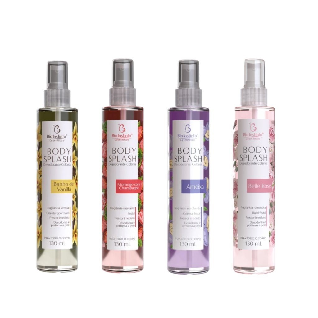 4 Desodorante Colônia Perfume Body Splash Bio Instinto 130 ml cada Fragrância Irresistivel