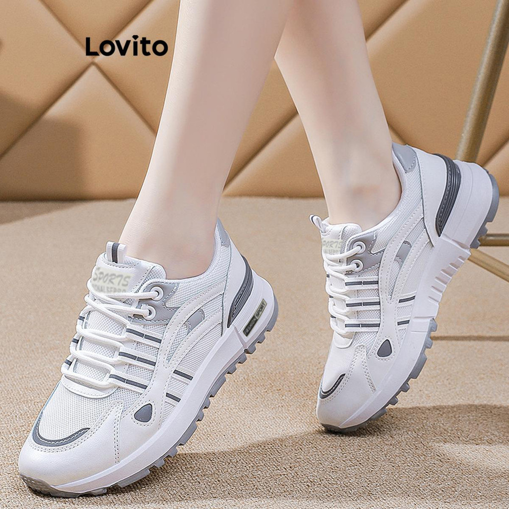 (Trendy) Lovito Sapatos casuais lisos Forrest Gump tênis Colorblock para mulheres LFA69036 em Oferta na Shopee