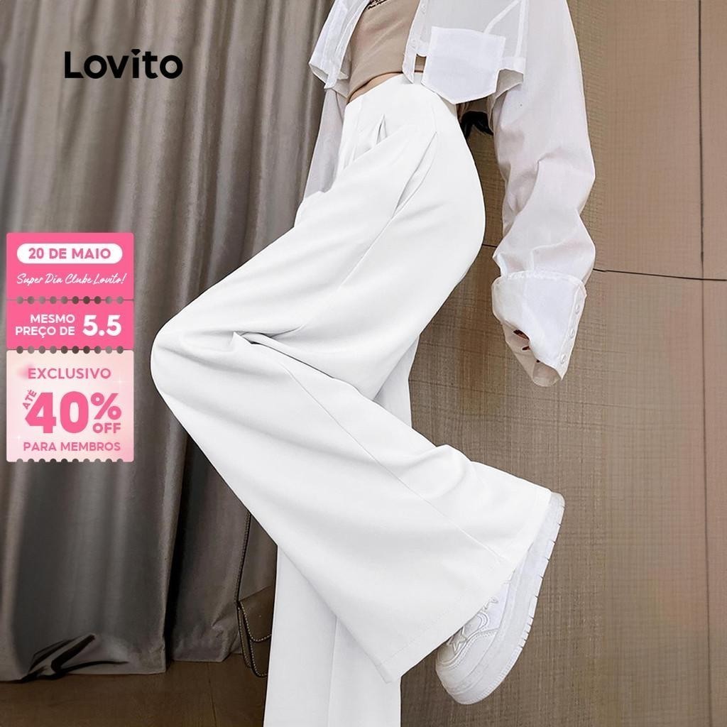 (Trendy) Lovito Calça Casual Calça Plissada Lisa Para Mulheres LNE59439 em Oferta na Shopee