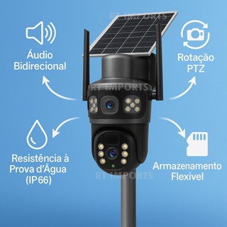 Qiu - Câmera Segurança Solar 4G Full HD Wi-Fi Chip 10x Zoom Bateria Longa Duração Lente Dupla Yoosee em Oferta na Shopee