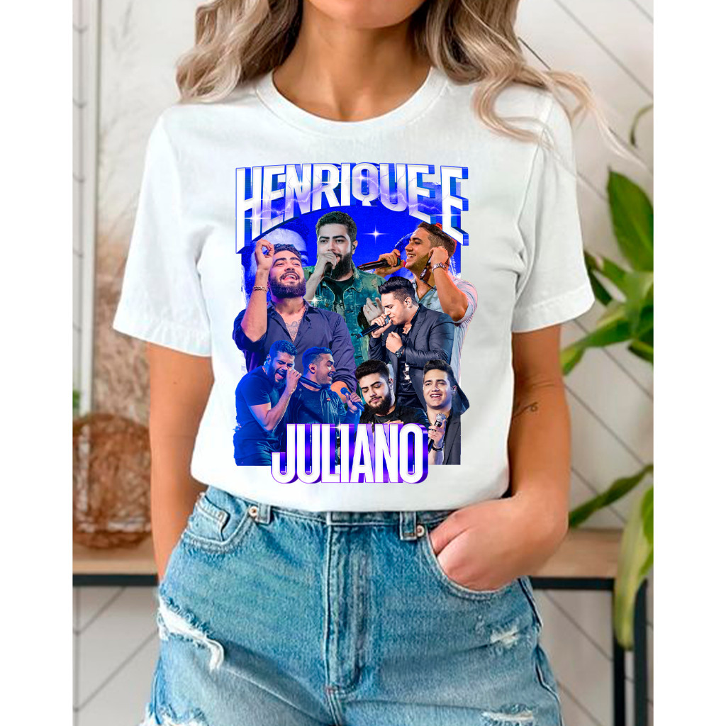 Camiseta feminina Henrique e Juliano Show Turnê 2025 Blusa Básica Casual Unissex algodão envio já em Oferta na Shopee
