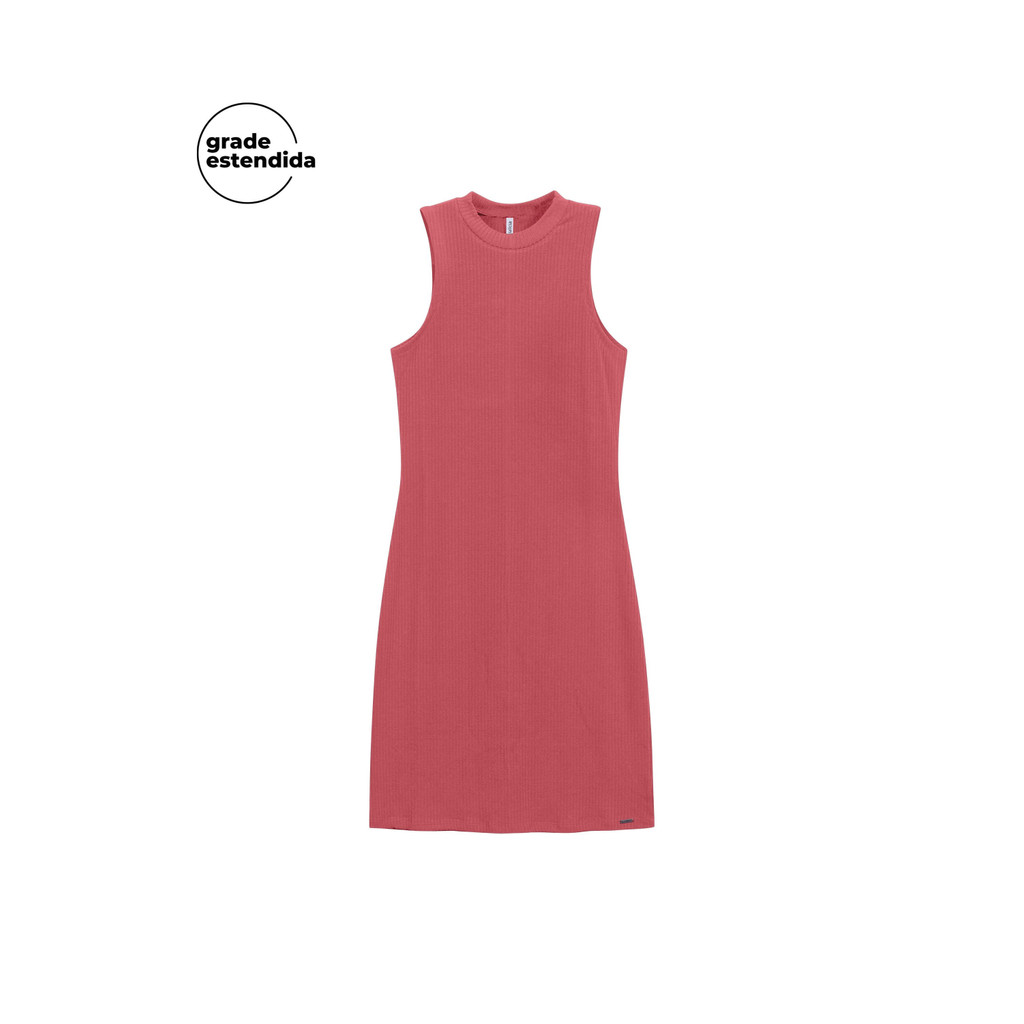 Vestido Feminino Básico Canelado Regata Marialícia Rosa - Women Clothes