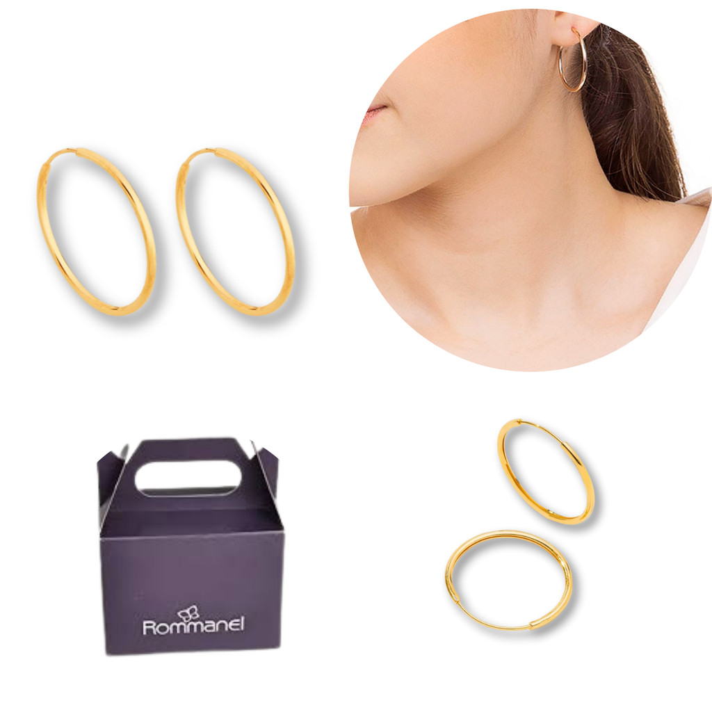 Brinco Argola Rommanel Fina Pequena. Med 2,5 Cm 522012 Original Folheado a Ouro em Oferta na Shopee