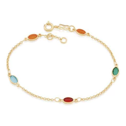 Pulseira Banhado Ouro Fio Elo Portugues Cristais Coloridos 551624