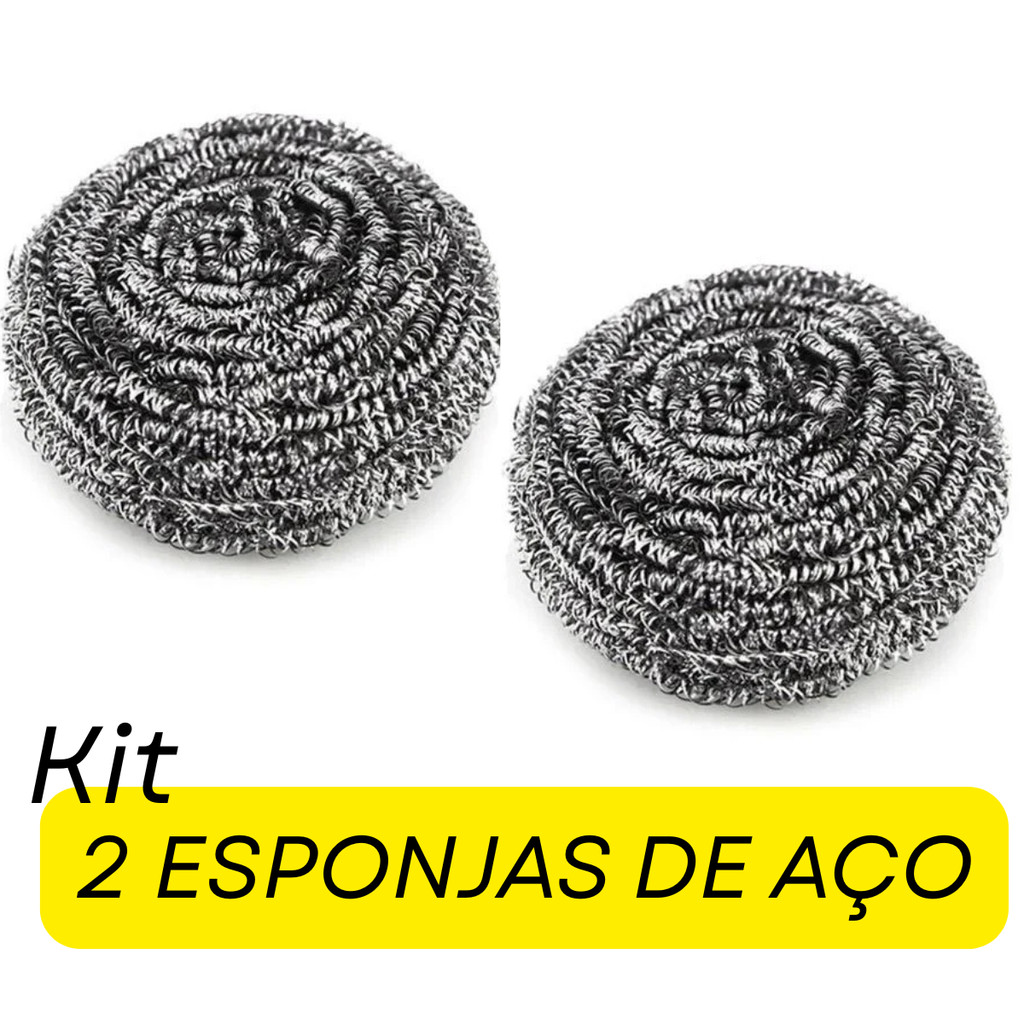 Kit 2 Esponjas de Aço Inox Limpeza Pesada Multiuso Churrasqueira Panelas Alta Resistencia