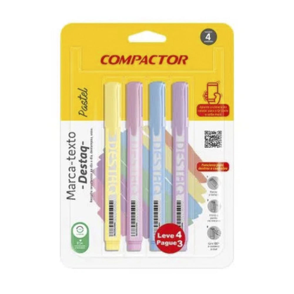 Marcador de Texto Destaq Ponta Chanfrada 1mm-4mm com 04 Cores Pastel - Stationery