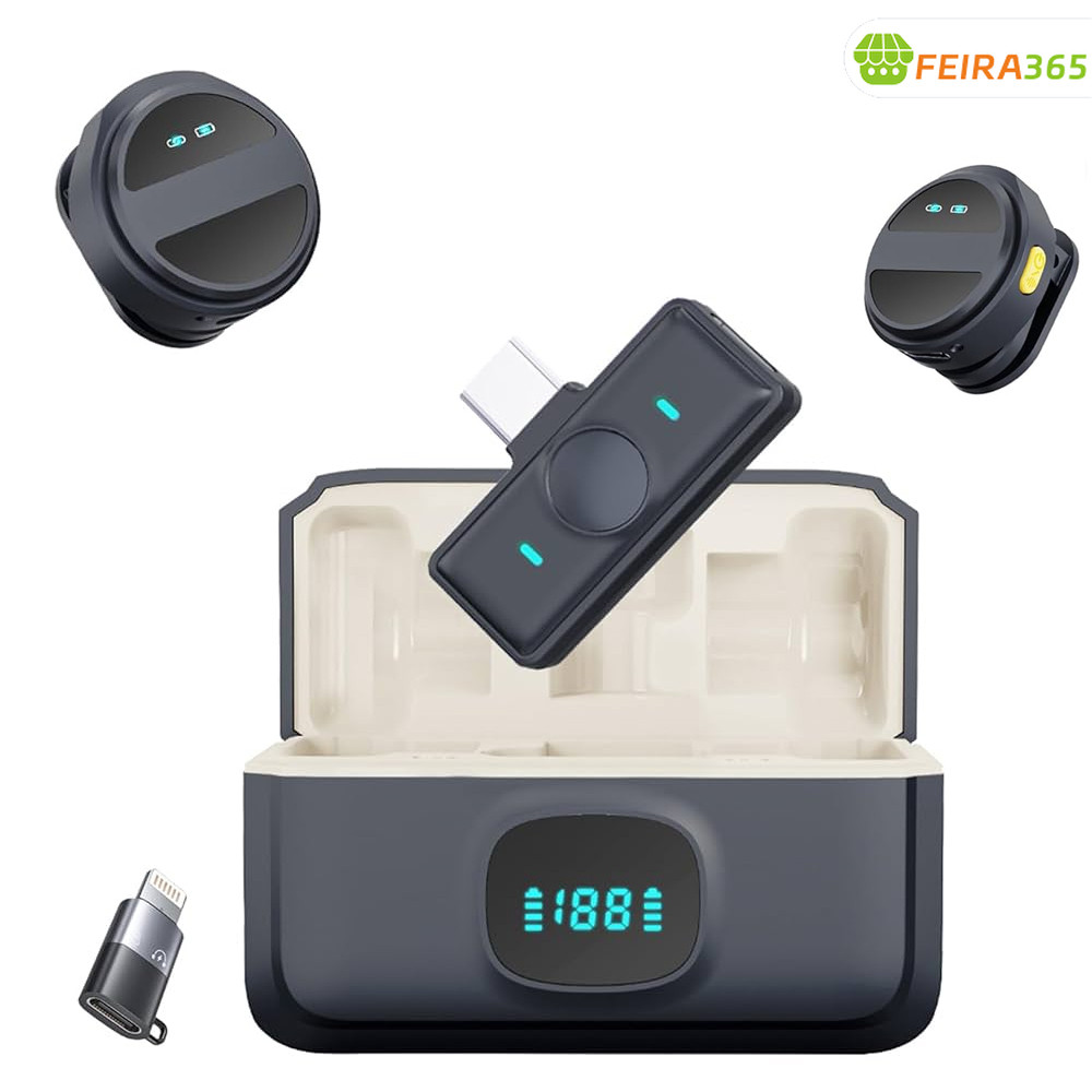 Microfone De Lapela Sem Fio Para iPhone/Android Type-c C/ Cancelamento De Ruído P/ Gravação de vídeo/TikTok/Vlog