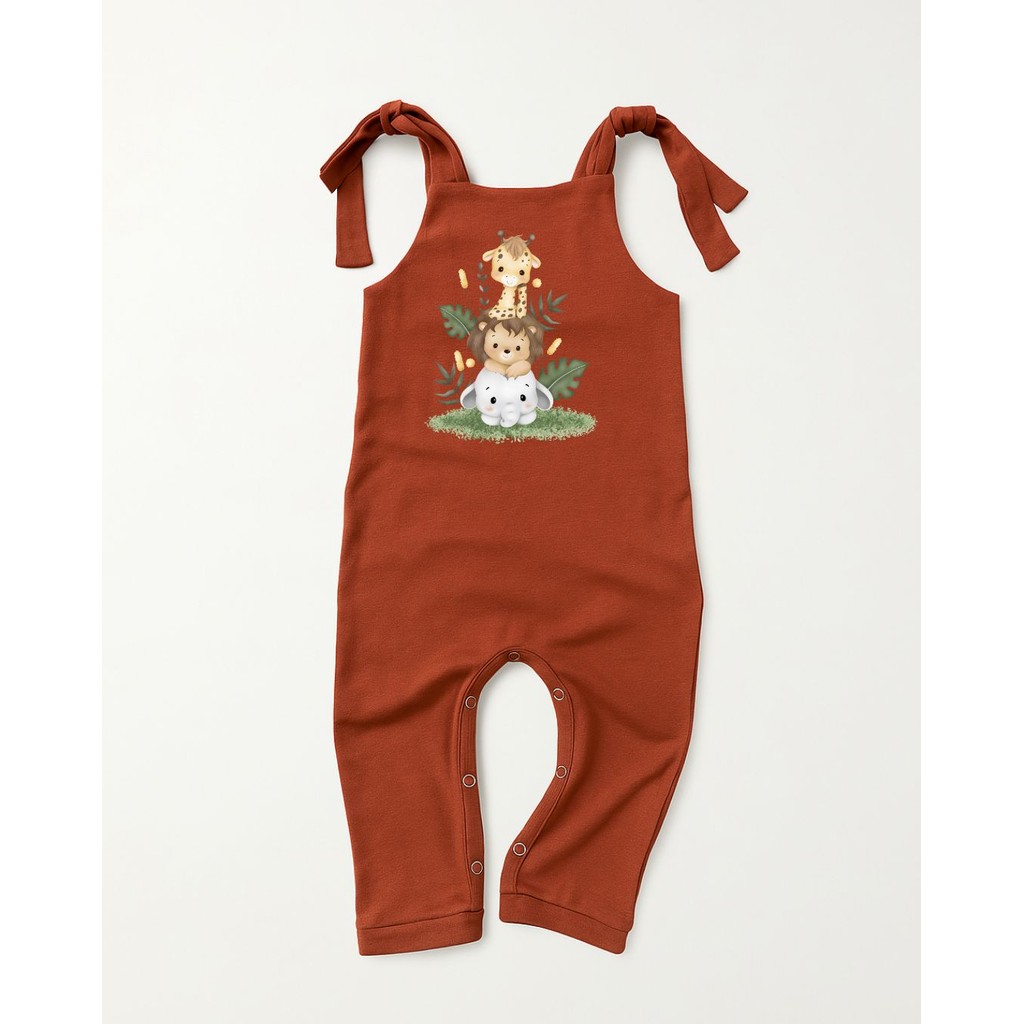 Jardineira Longa Estampada Algodão Bebê Safari  Minimalista Boho Personalizada Mesversário 1 Ano