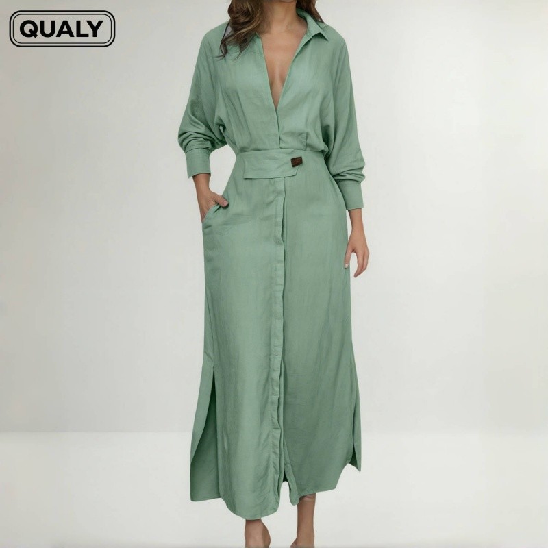 Elegante Vestido Fino De Manga Longa Cor Sólida E Verão Primavera Cardigã - QUALY em Oferta na Shopee