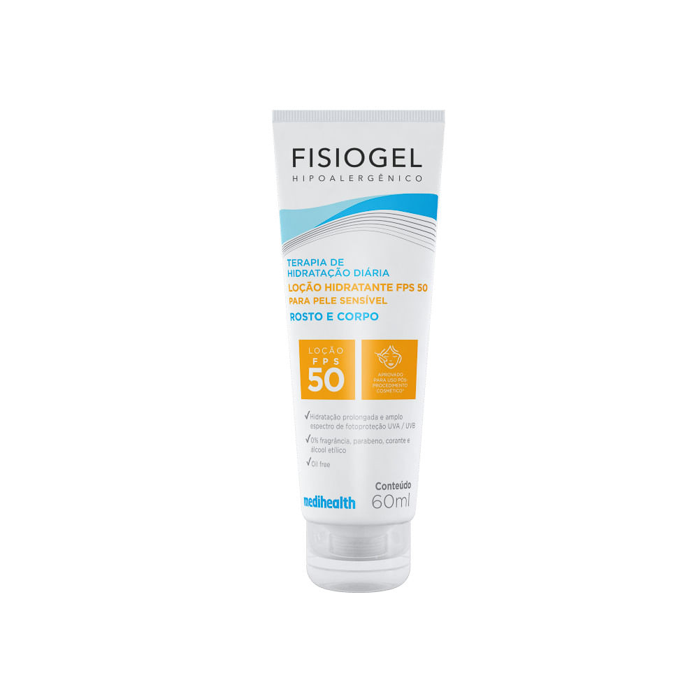 Fisiogel Loção Hidratante FPS 50 Rosto e Corpo Pele Sensível 60ml - Beauty