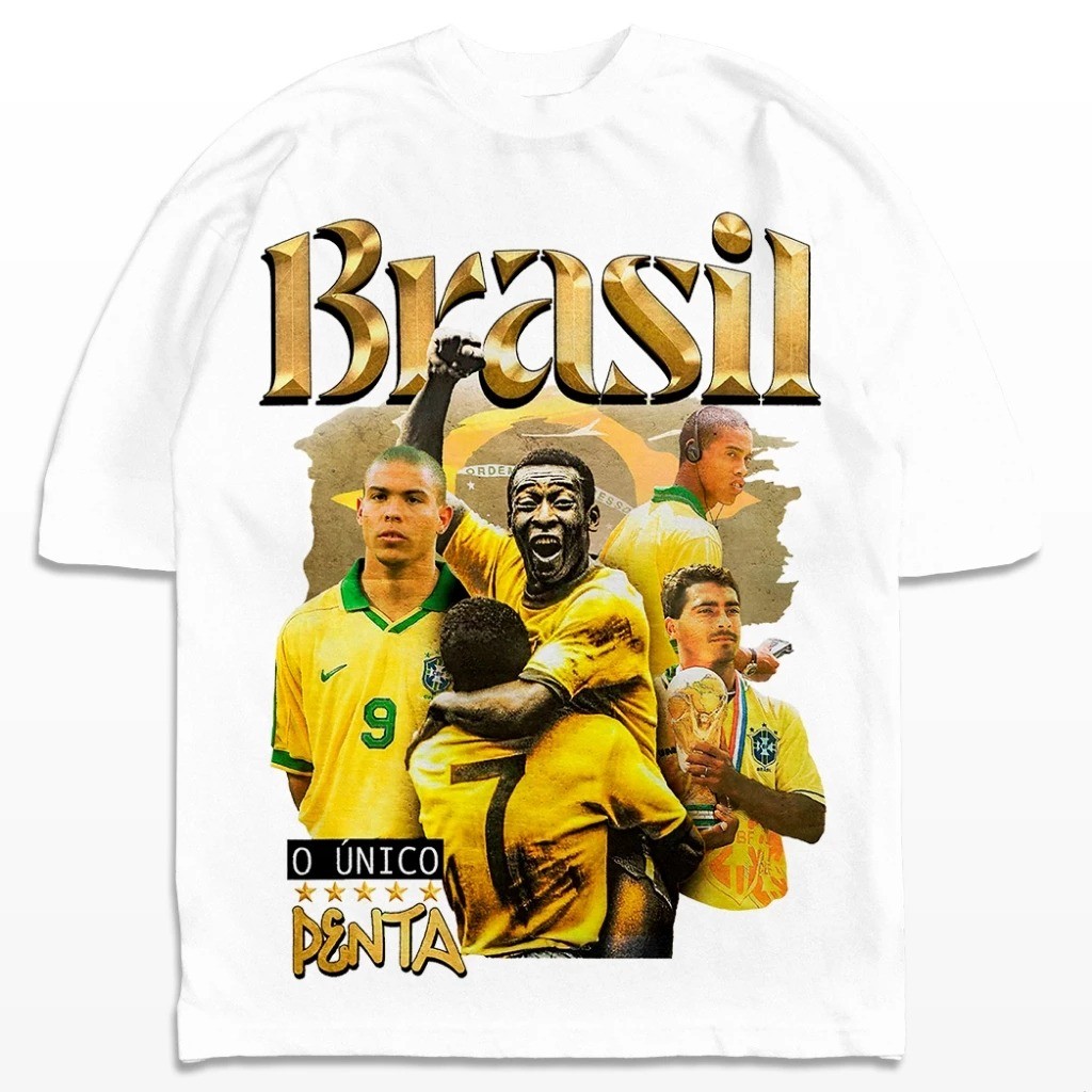 Camiseta Brasil o Único Penta Campeão Ronaldo Romário Ronaldinho Pelé Camisa em Oferta na Shopee