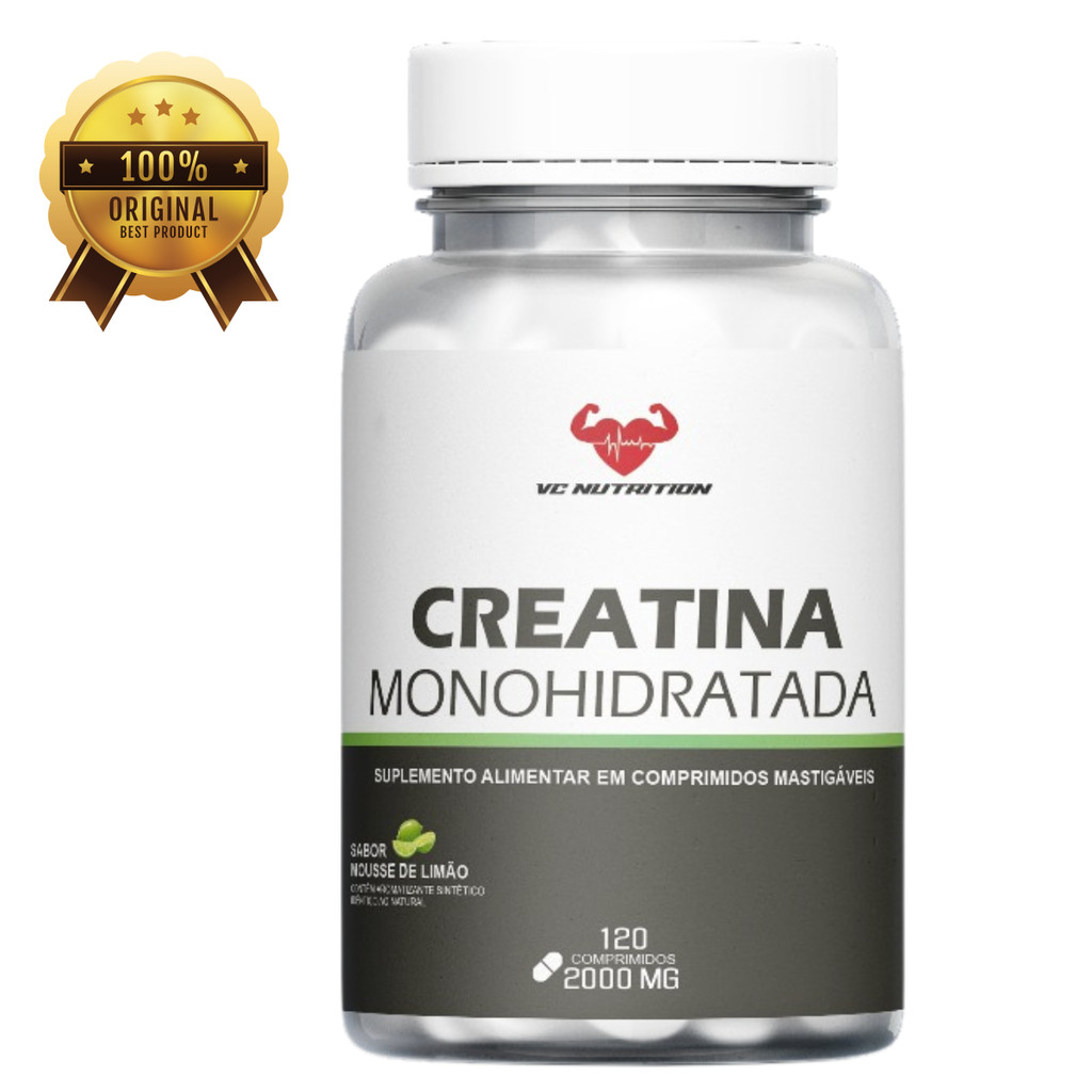 Creatina Mastigável 2000 mg 120 comprimidos sabor mouse de limão
