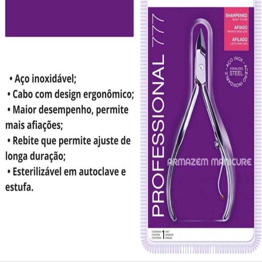 alicate de manicure 7-7-7 de cutícula profissional aço inox marca mey brasil autoclave e esmalte