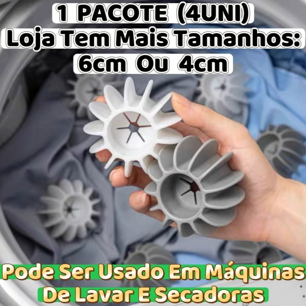 Esferas Bola De Lavar Roupa Silicone 4Uns 6 Ou 4Cm De Lavanderia Para Máquina De Lavar Reutilizável em Oferta na Shopee