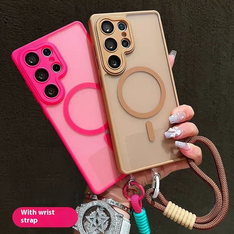 Capa De Cordão Com Alça De Pulso Magnética Translúcida Fosca Para Samsung S26 Ultra Plus S25 FE S25 S24 S23 Proteção Tot