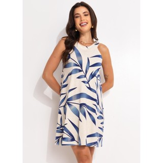 Vestido Folhagem Azul Quintess em Oferta na Shopee