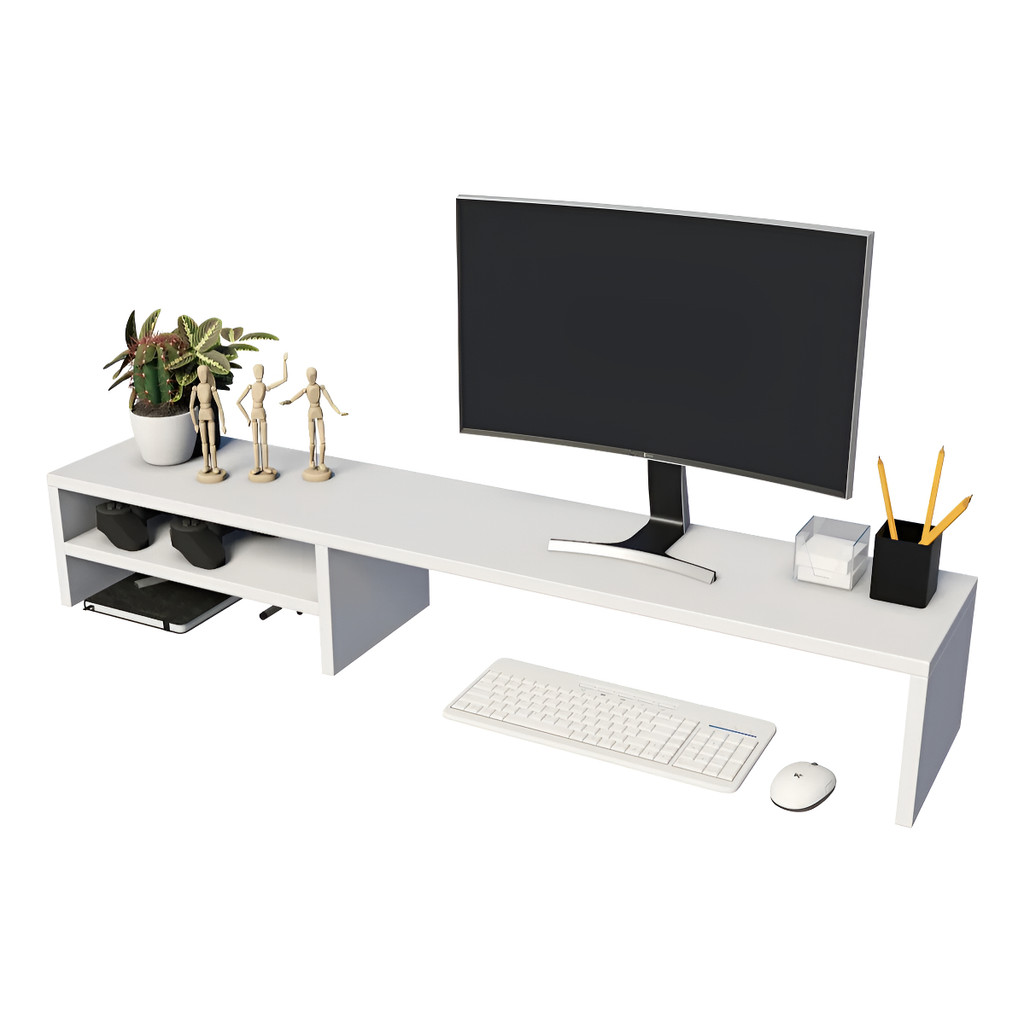 Suporte Para Monitor e Notebook Base Tríplex Madeira Elevatória Cor Branca Gamer Escritório Quarto