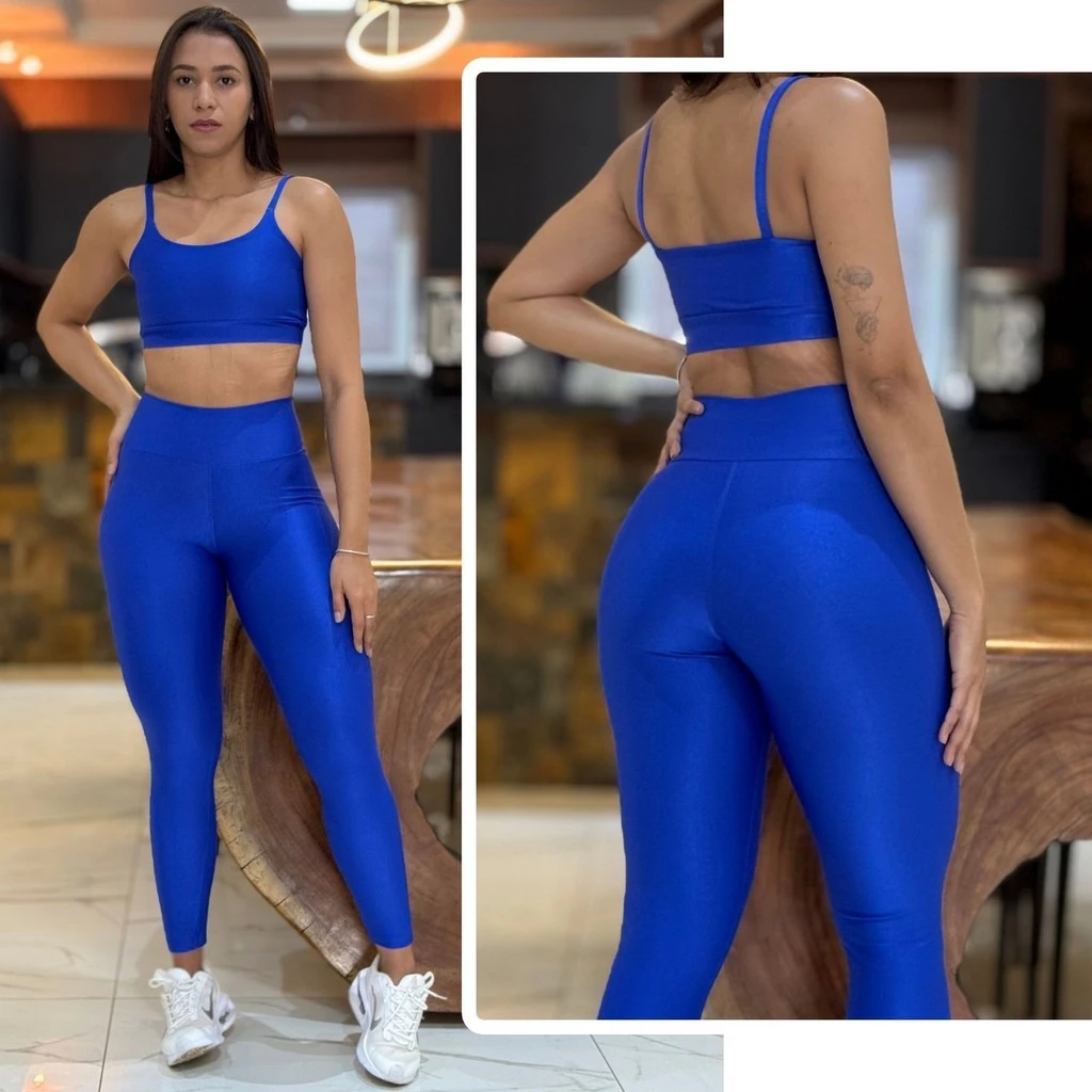 Conjunto Academia Feminino Poliamida Micro Canelado Zero Transparência Cintura Alta